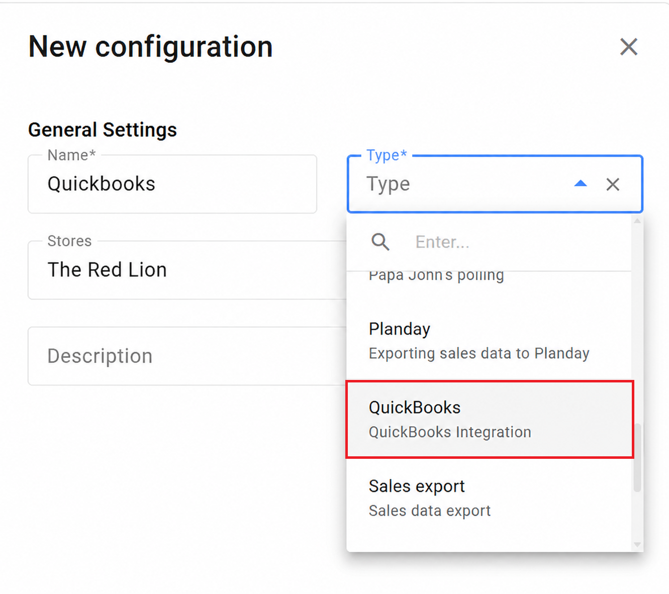 QuickBooks configuration for Red Lion