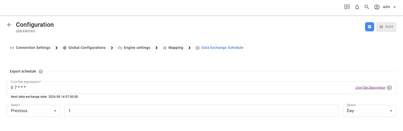 QuickBooks data exchange schedule
