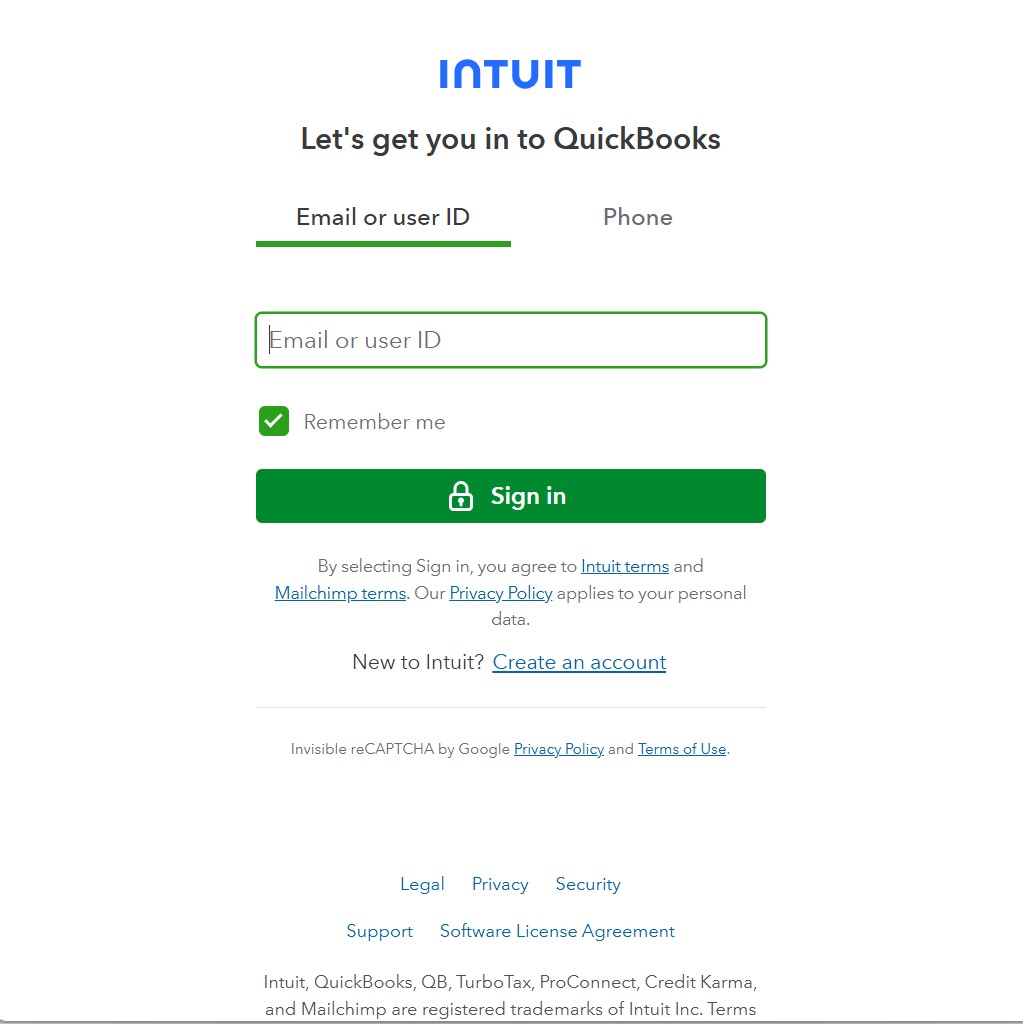 Signing in to Intuit