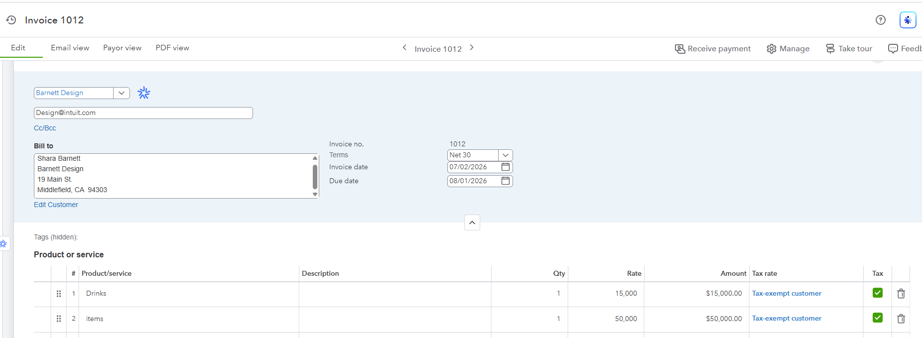 Faktura utworzona w QuickBooks Online