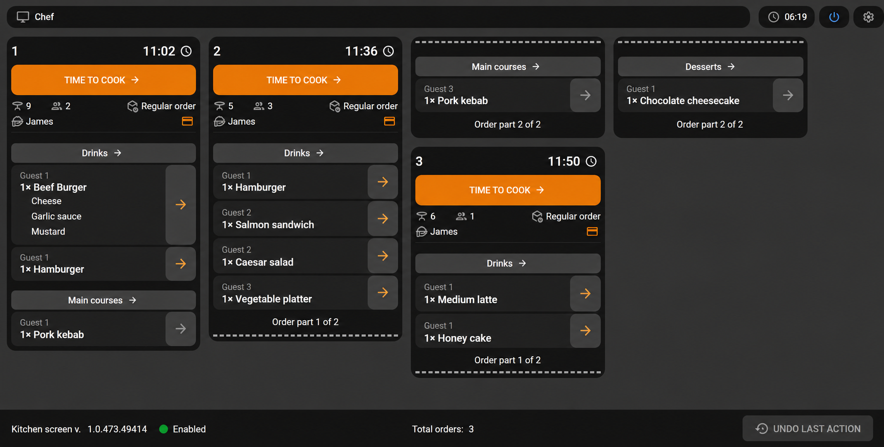 Orders display mode