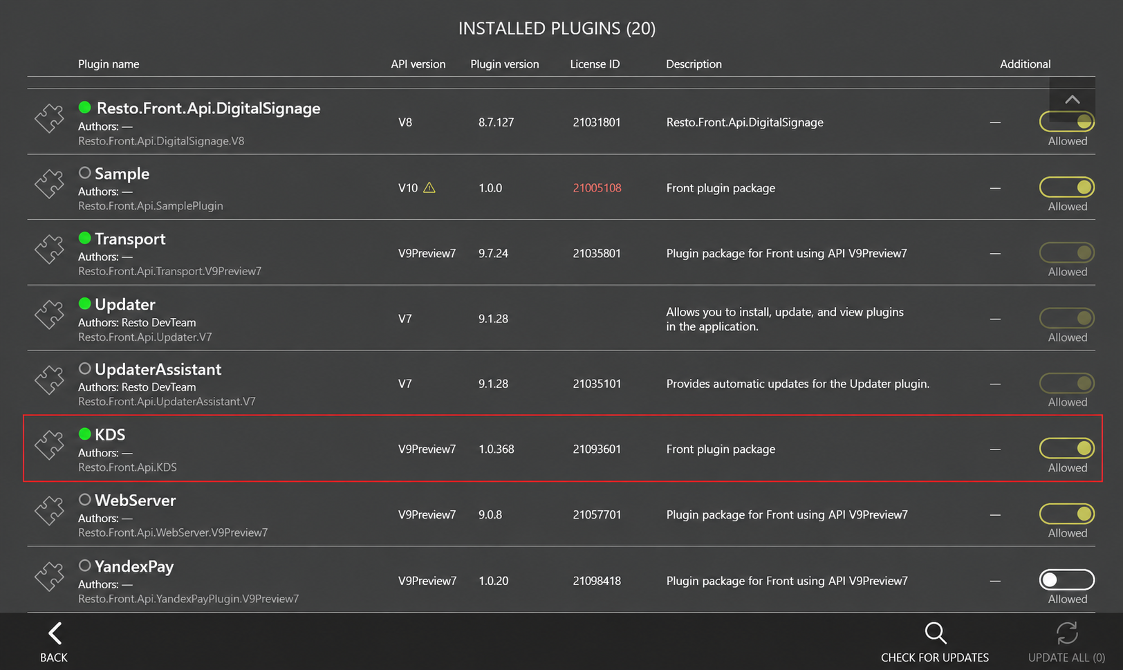 Włączanie wtyczki WebKDS w Syrve POS