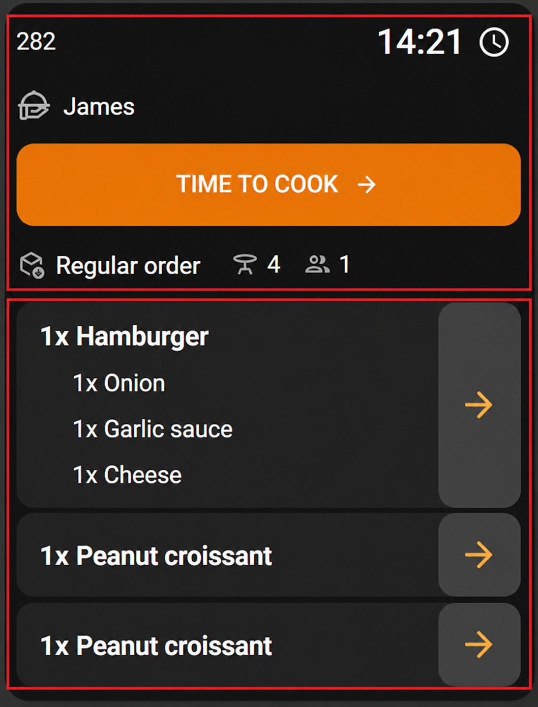 Item status indicator on an order card
