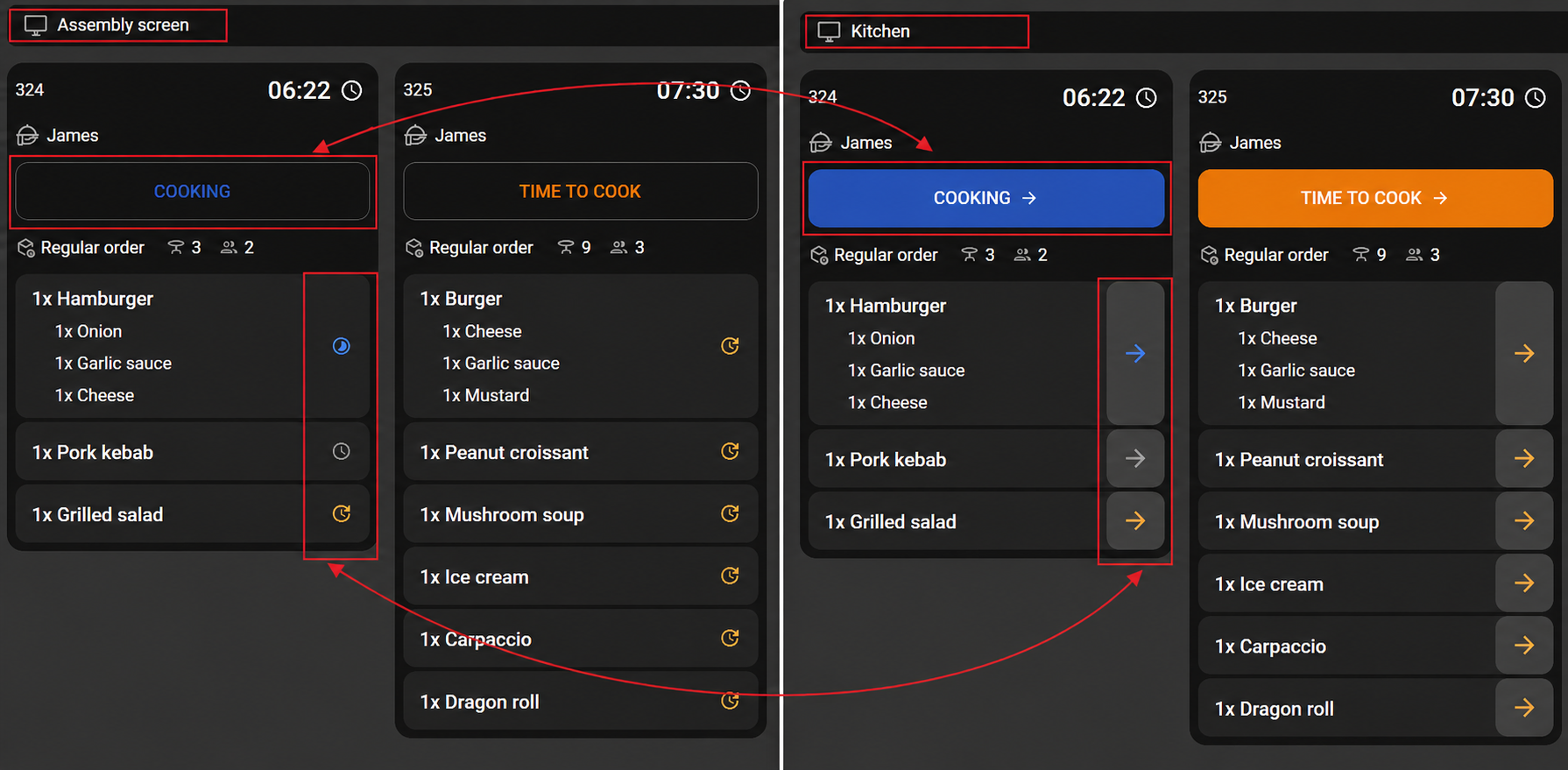 Order card with restricted status controls